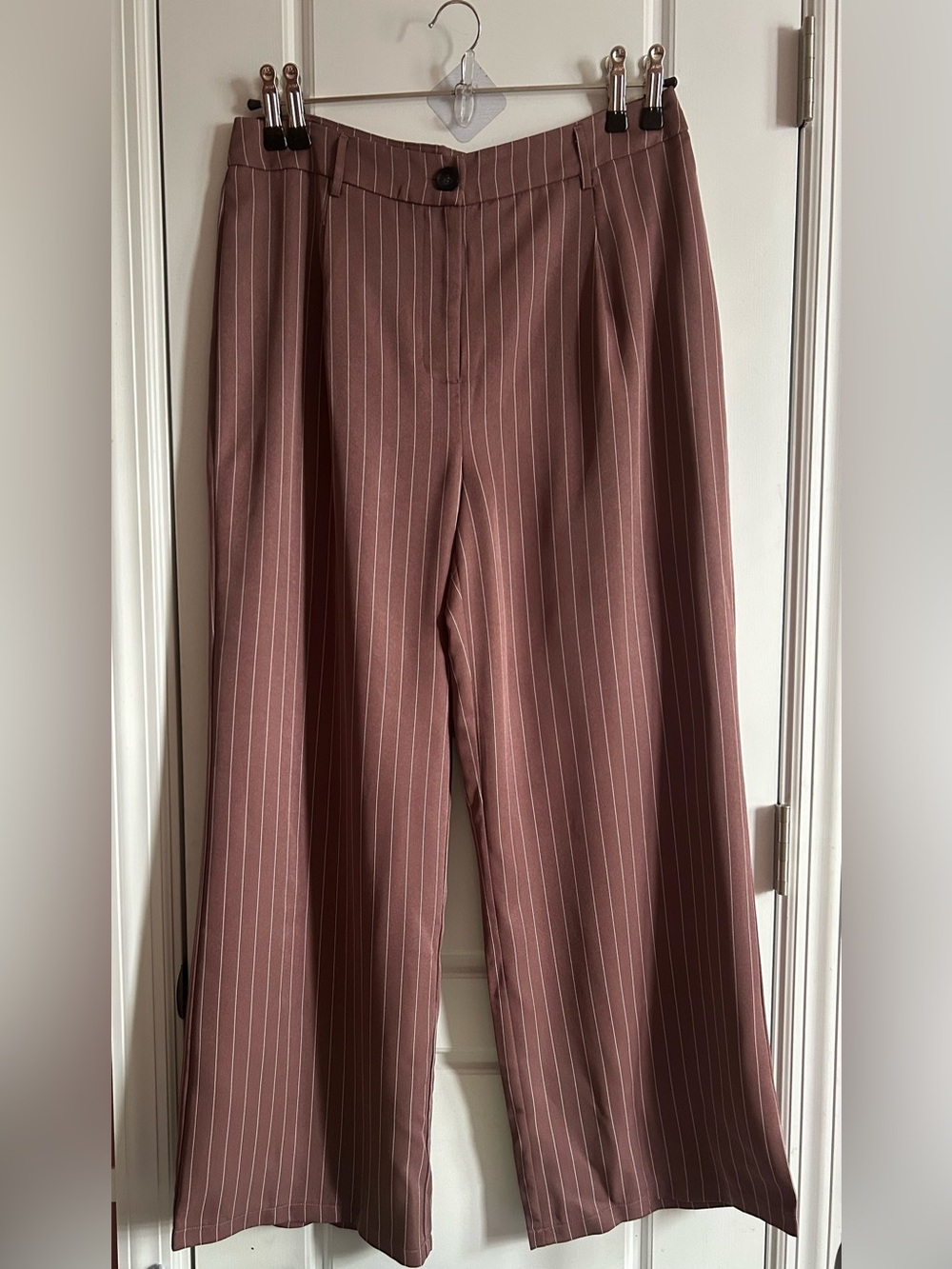 NWT Urban Threads Burgundy Pinstripe Wide Leg Trousers - Size 16